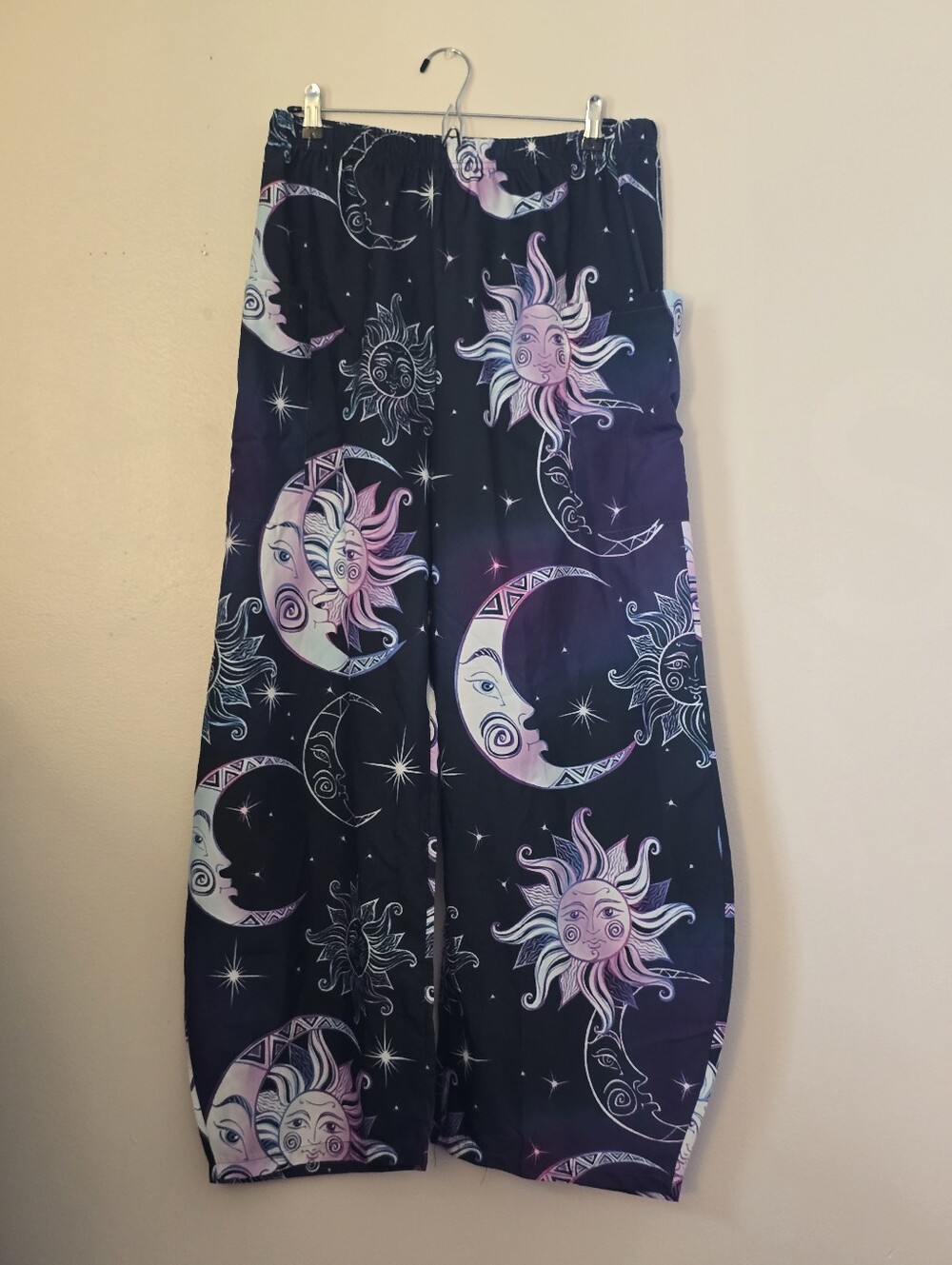 Wide Leg Sun & Moon Print Purple Pants